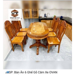 BỘ BÀN ĂN 6 GHẾ  GỖ CĂM XE OVAN