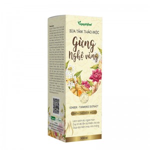 Dầu tắm Gừng Nghệ Vàng Vinanutrifood, Chiết xuất gừng, Tinh dầu nụ tầm xuân, Hạt nho, Mật ong(Hộp 300ml)