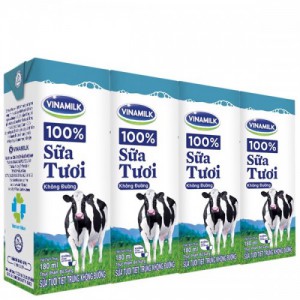 4 Hộp Sữa tươi tiệt trùng Vinamilk 100% không Đường 180ml