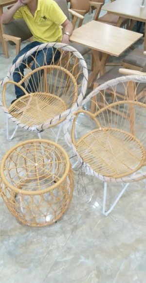 Bộ bàn + 2 ghế khung sắt quấn nhựa giã mây (free ship)