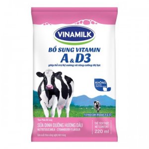10 Bịch Sữa tiệt trùng Vinamilk hương Dâu bịch 220ml