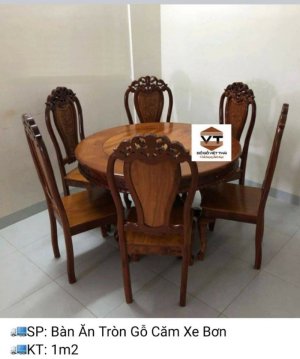 BÀN ĂN TRÒN GỖ CĂM XE BƠN