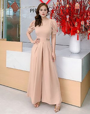 JUMPSUIT ỐNG RỘNG KHÓA EO TAY BỒNG