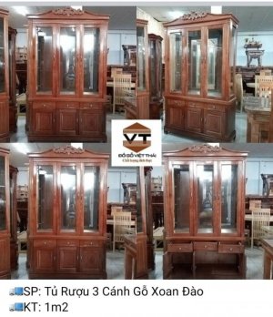 TỦ RƯỢU 3 CÁNH GỖ XOAN ĐÀO