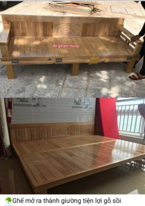 GHẾ MỞ RA THÀNH GIƯỜNG  GỖ SỒI, GỖ CÒNG